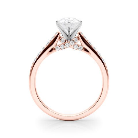 Rose gold Pear Solitaire Diamond Ring with Pavé Band and Four-Prong Setting