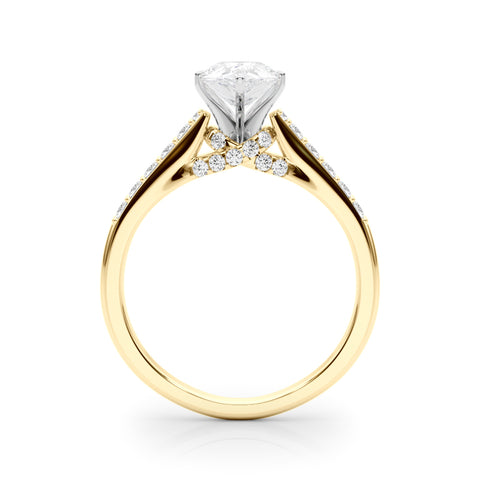 Yellow gold Pear Solitaire Diamond Ring with Pavé Band and Four-Prong Setting