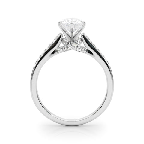 White gold Pear Solitaire Diamond Ring with Pavé Band and Four-Prong Setting