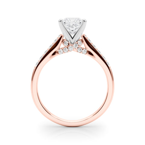 Rose gold Princess Solitaire Diamond Ring with Pavé Band and Four-Prong Setting