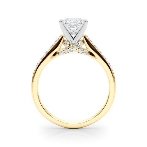 Yellow gold Princess Solitaire Diamond Ring with Pavé Band and Four-Prong Setting