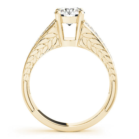 Yellow gold Round Cut Split Shank Pave Diamond Ring with Four-Prong Setting