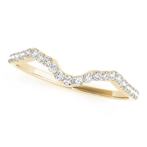 Yellow gold Round Diamond Pavé Chevron Wedding Band with Prong Setting 1
