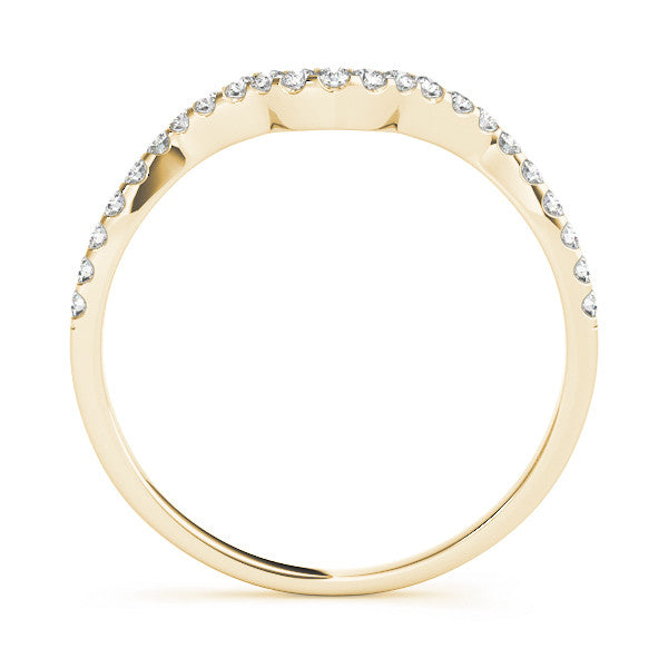Yellow gold Round Diamond Pavé Chevron Wedding Band with Prong Setting 2