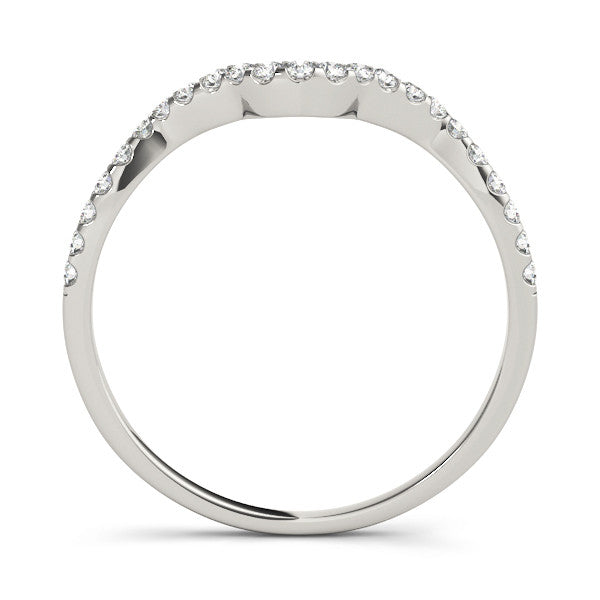 White gold Round Diamond Pavé Chevron Wedding Band with Prong Setting 2