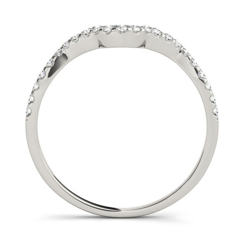 White gold Round Diamond Pavé Chevron Wedding Band with Prong Setting 2
