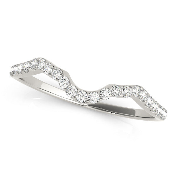White gold Round Diamond Pavé Chevron Wedding Band with Prong Setting 1
