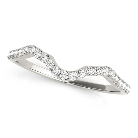 White gold Round Diamond Pavé Chevron Wedding Band with Prong Setting 1