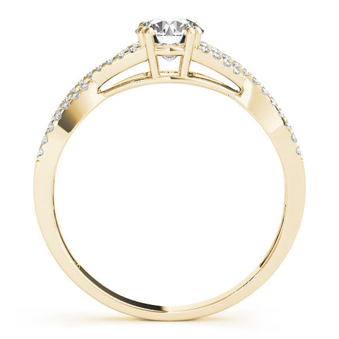 Yellow gold Round Solitaire Twist Band with Pavé Setting and Four-Prong Setting