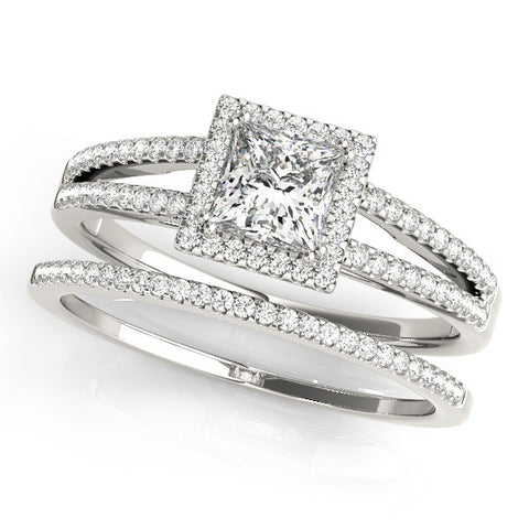 White gold Princess Cut Halo Split Shank Engagement Ring