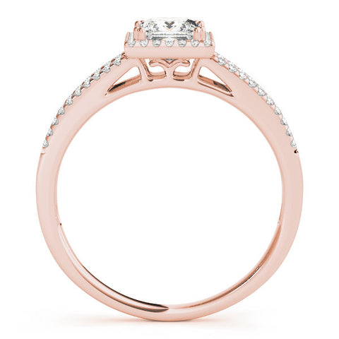 Rose gold Princess Cut Halo Split Shank Engagement Ring
