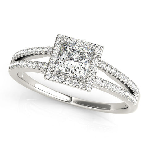 White gold Princess Cut Halo Split Shank Engagement Ring