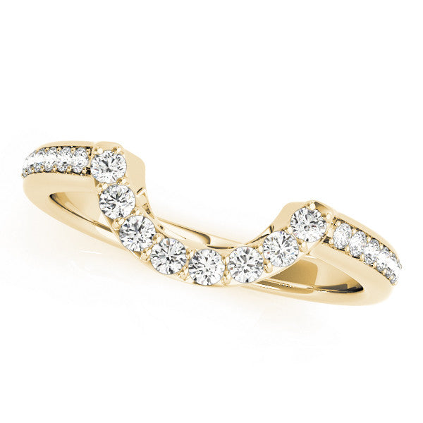 Yellow gold U-Shaped Pavé Round Diamond Contour Band with Shared Prong Setting 1