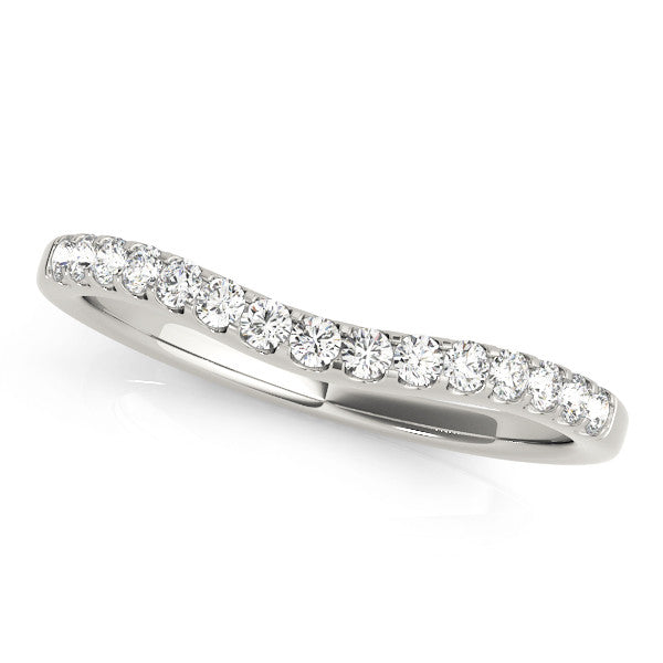 White gold Curved Diamond Half Eternity Band with Round Cut Stones in Pavé Setting 1