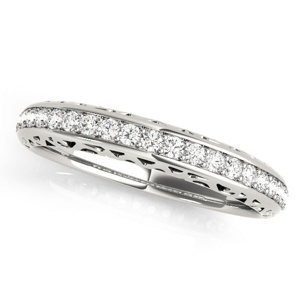 White gold Round Diamond Channel Set Eternity Band with Filigree Detailing 1
