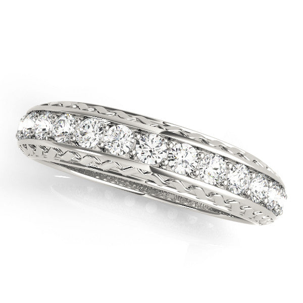 White gold Round Diamond Channel Set Milgrain Eternity Band 1