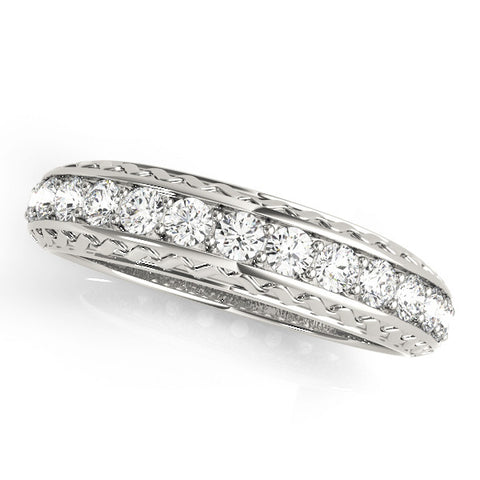 White gold Round Diamond Channel Set Milgrain Eternity Band 1