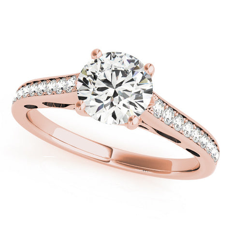 Rose gold Round Solitaire Prong Set Diamond Engagement Ring with Pave Band