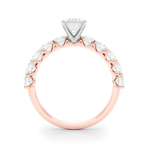 Rose gold Emerald Diamond Prong Setting with Side Stones on a Pave Band