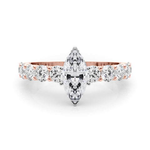 Rose gold Marquise Diamond Prong Setting with Side Stones on a Pave Band