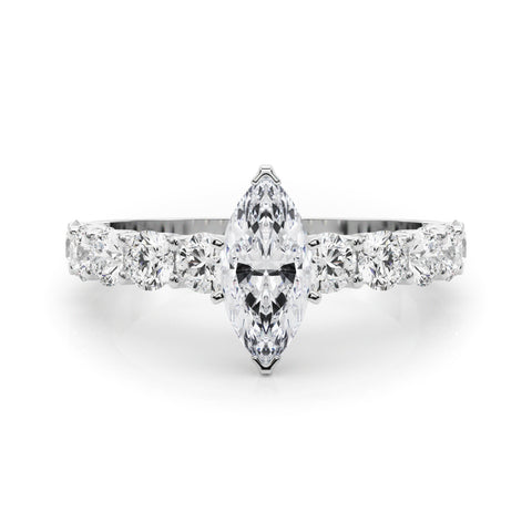 White gold Marquise Diamond Prong Setting with Side Stones on a Pave Band