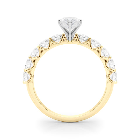 Yellow gold Marquise Diamond Prong Setting with Side Stones on a Pave Band