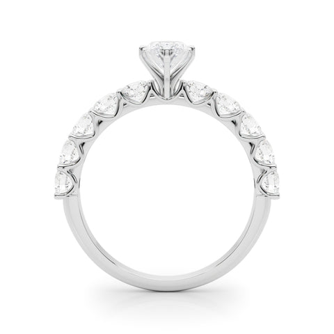 White gold Marquise Diamond Prong Setting with Side Stones on a Pave Band