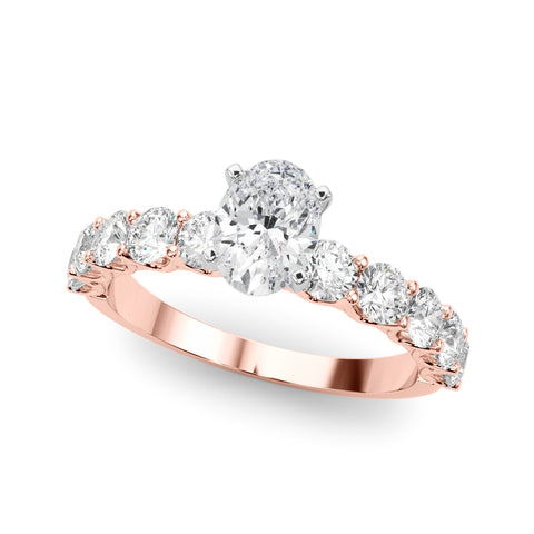 Rose gold Oval Diamond Prong Setting with Side Stones on a Pave Band