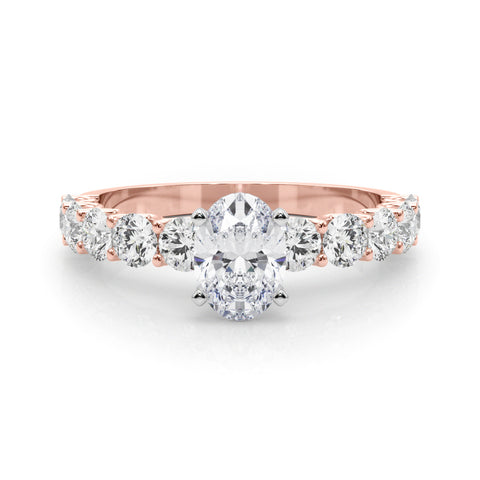 Rose gold Oval Diamond Prong Setting with Side Stones on a Pave Band