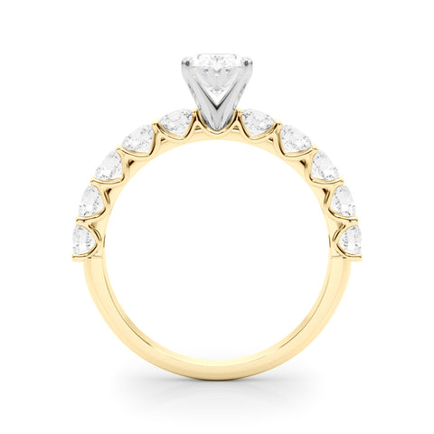 Yellow gold Oval Diamond Prong Setting with Side Stones on a Pave Band