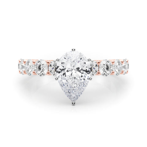 Rose gold Pear Diamond Prong Setting with Side Stones on a Pave Band