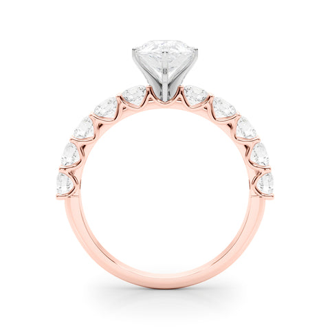 Rose gold Pear Diamond Prong Setting with Side Stones on a Pave Band