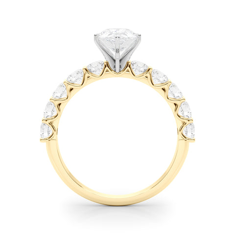 Yellow gold Pear Diamond Prong Setting with Side Stones on a Pave Band