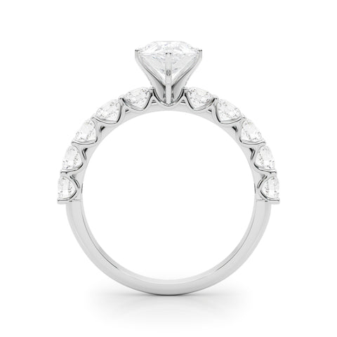 White gold Pear Diamond Prong Setting with Side Stones on a Pave Band