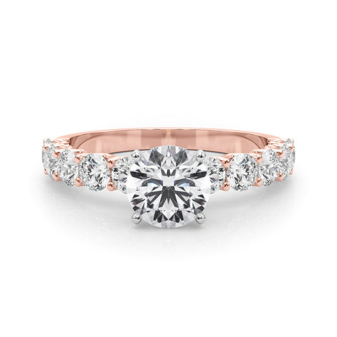 Rose gold Round Diamond Prong Setting with Side Stones on a Pave Band