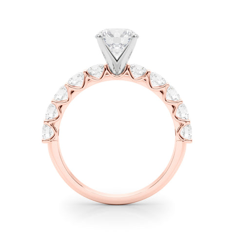 Rose gold Round Diamond Prong Setting with Side Stones on a Pave Band