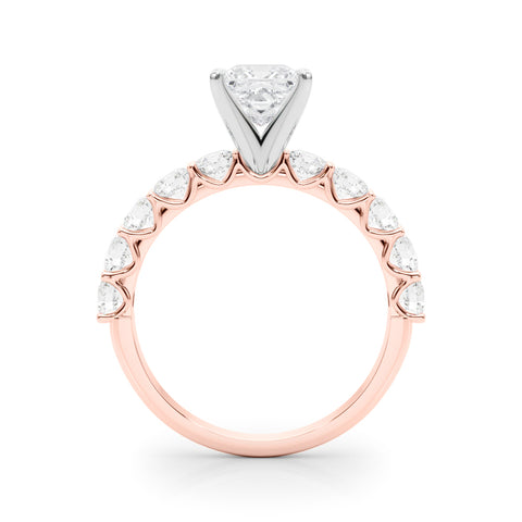 Rose gold Princess Diamond Prong Setting with Side Stones on a Pave Band