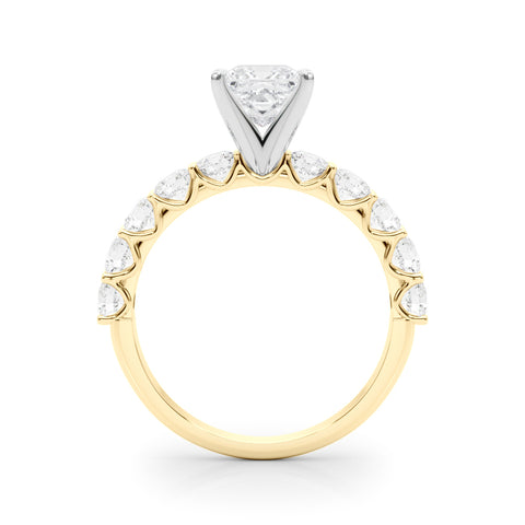 Yellow gold Princess Diamond Prong Setting with Side Stones on a Pave Band