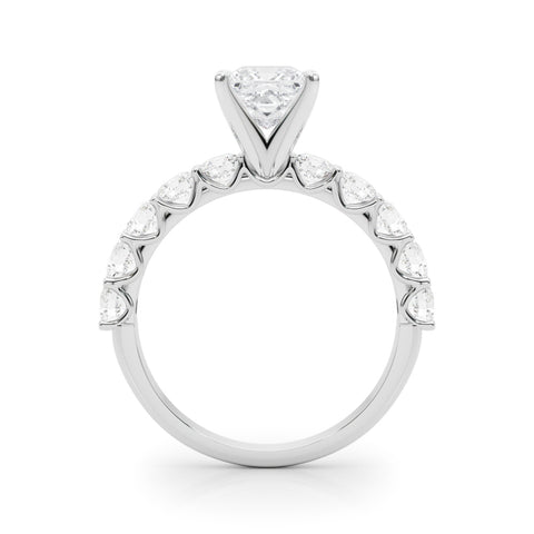 White gold Princess Diamond Prong Setting with Side Stones on a Pave Band