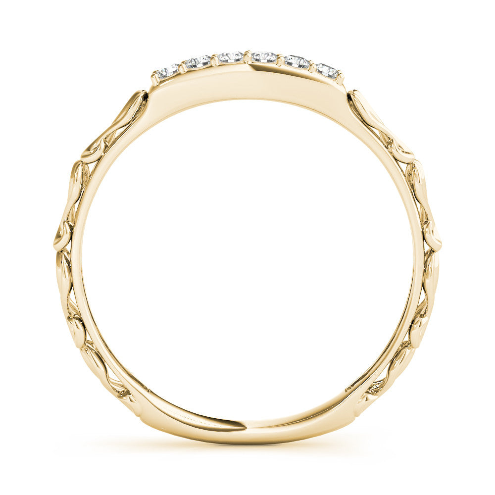 Yellow gold Round Diamond Bar Set Eternity Band with Filigree Design 2