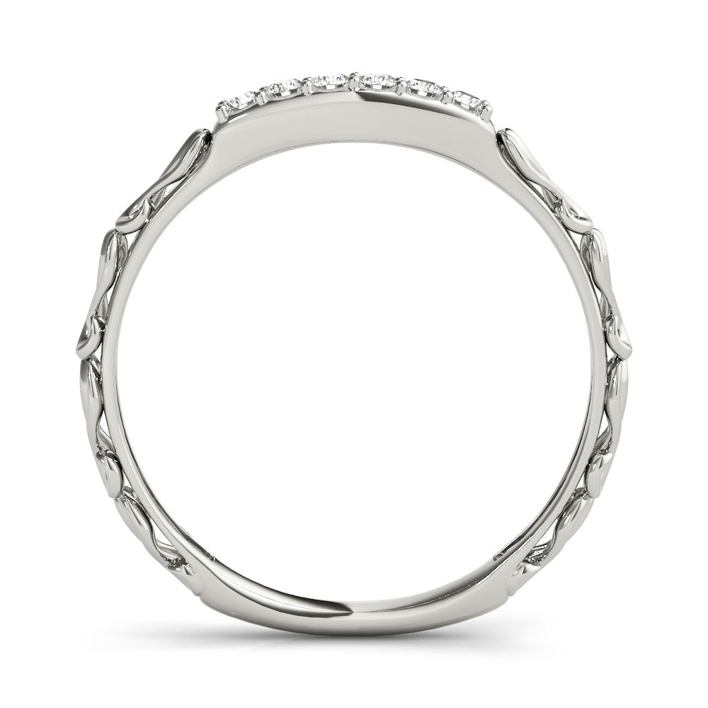 White gold Round Diamond Bar Set Eternity Band with Filigree Design 2