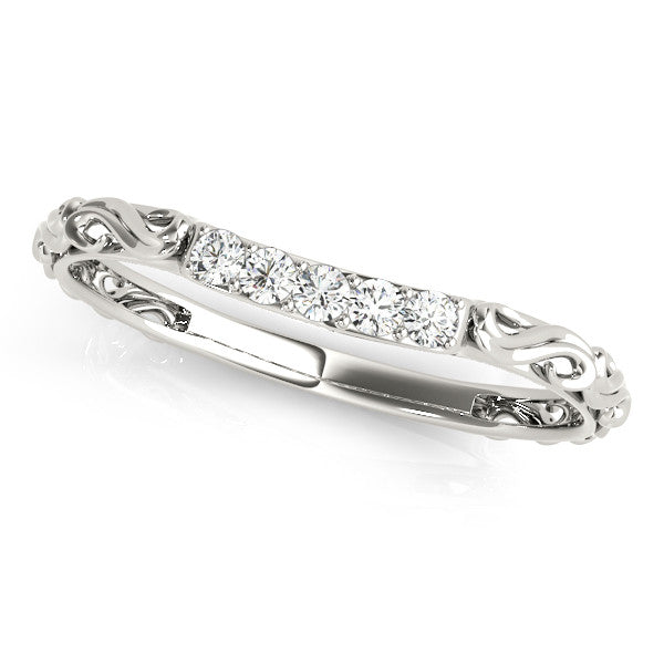 White gold Round Diamond Bar Set Eternity Band with Filigree Design 1