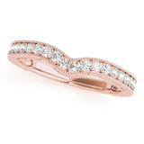 14K Rose Gold Pave Round Diamond Curved Milgrain Band