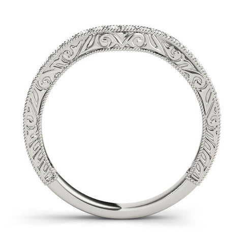 White gold Pave Round Diamond Curved Milgrain Band 2