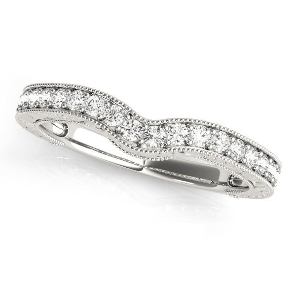 White gold Pave Round Diamond Curved Milgrain Band 1