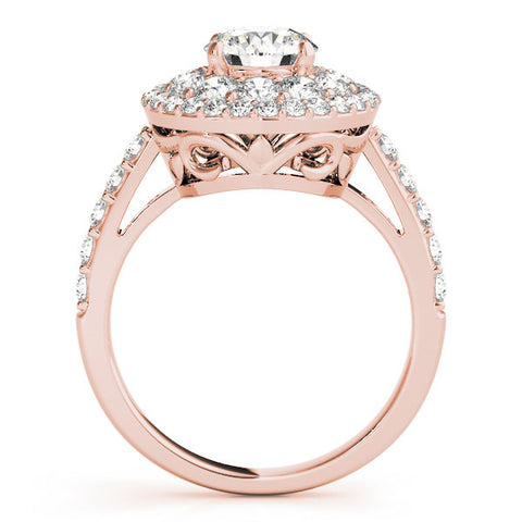 Rose gold Double Halo Round Diamond Pave Split Shank Prong Setting Ring
