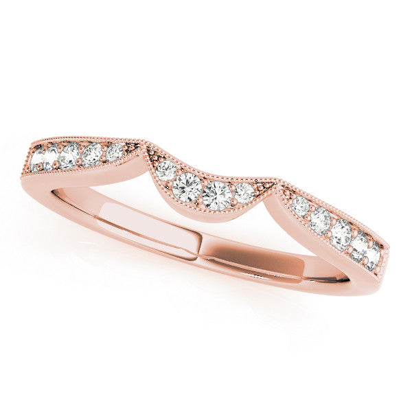 Rose gold Pavé Round Diamond Contour Milgrain Band 1