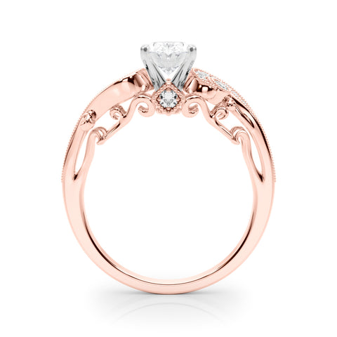 Rose gold Oval Solitaire with Milgrain Pave Band and Four-Prong Setting