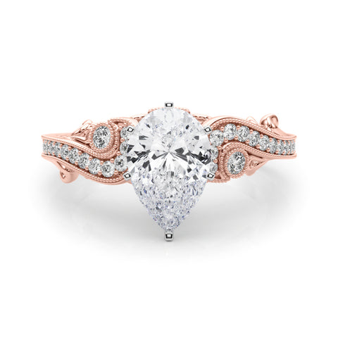 Rose gold Pear Solitaire with Milgrain Pave Band and Four-Prong Setting