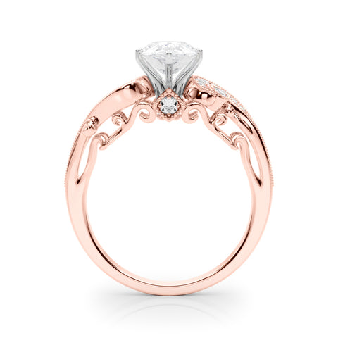 Rose gold Pear Solitaire with Milgrain Pave Band and Four-Prong Setting